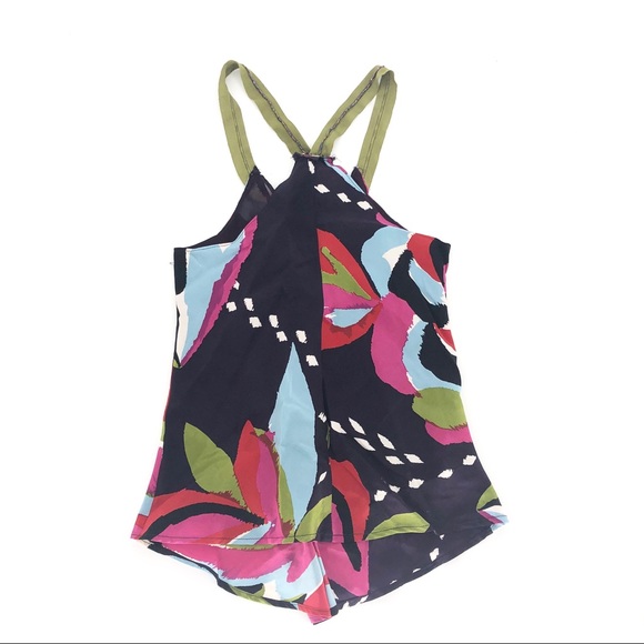 Jaloux silk floral print tank top beaded ruffle s - Picture 3 of 4